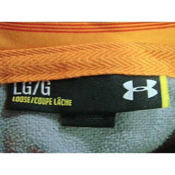 Under Armour Gray Loose Fit Orange Logo Front Pockets Hoodie Sweatshirt Size L - Picture 4 of 12